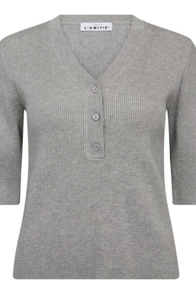 Piccolo ss v-rib knit light grey Haute L’Amitie