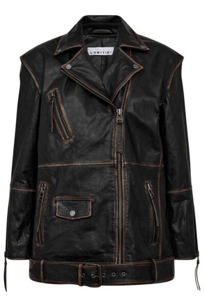 Leather biker wing jacket black Haute L’Amitie