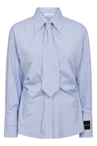 Emma tie stripe shirt pale blue Haute L’Amitie