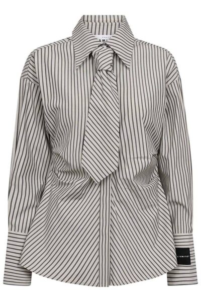 Gemma tie stripe shirt beige Haute L’Amitie
