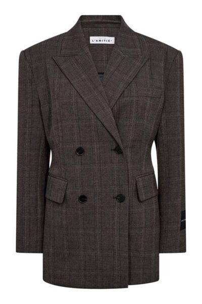 Waist fit check blazer mocca Haute L’Amitie