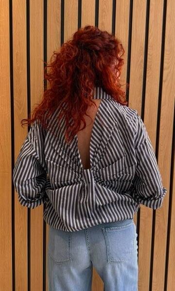 Melvin stripe twist bow shirt mocca Haute L’Amitie