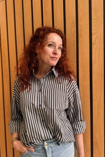Melvin stripe twist bow shirt mocca Haute L’Amitie