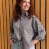Melvin stripe twist bow shirt mocca Haute L'Amitie