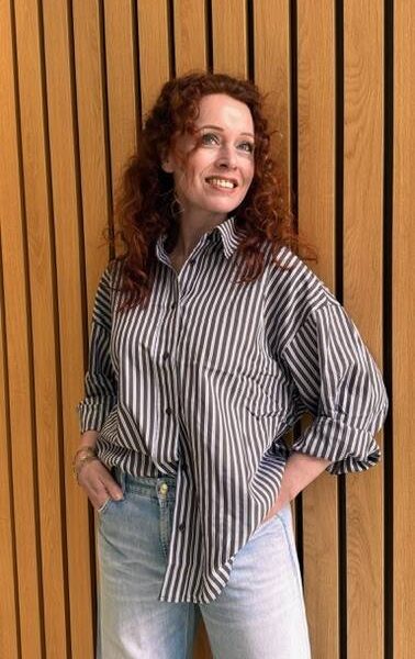 Melvin stripe twist bow shirt mocca Haute L’Amitie