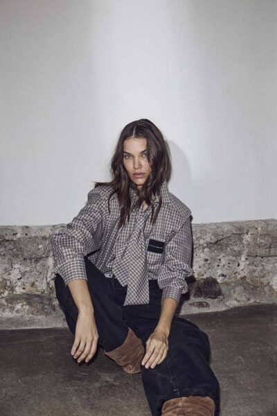 Chess tie shirt beige Haute L’Amitie
