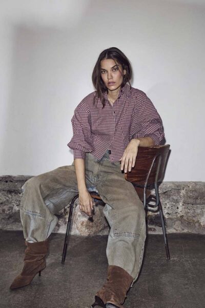 Musa check smock shirt wine Haute L’Amitie