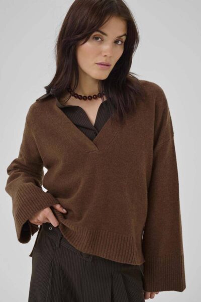 Huxi v-neck pullover tobacco brown MEW
