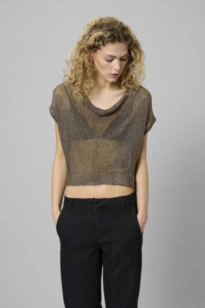 Olly knit waterfall top black amber MEW