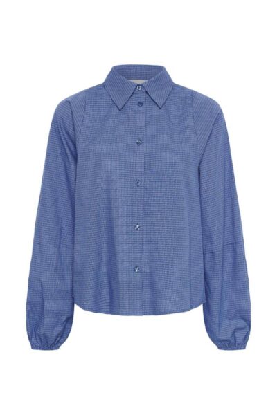 Ilse balloon sleeve shirt clear blue check MEW