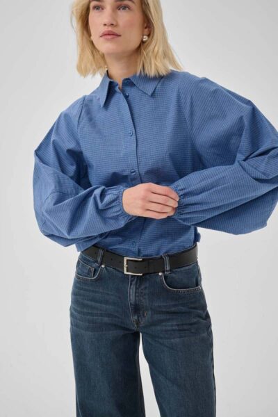Ilse balloon sleeve shirt clear blue check MEW