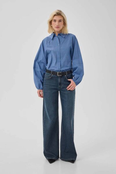 Ilse balloon sleeve shirt clear blue check MEW