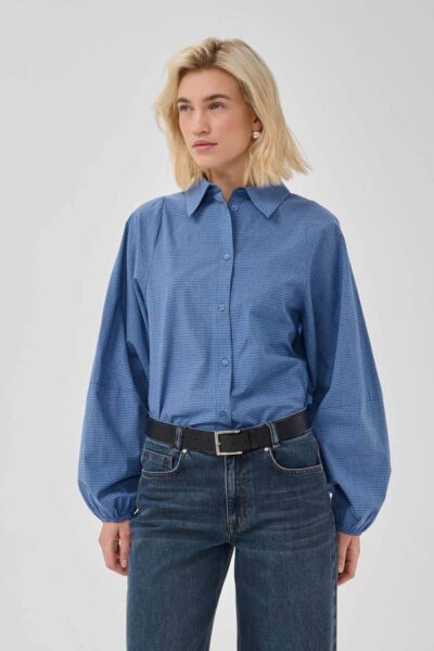 Ilse balloon sleeve shirt clear blue check MEW