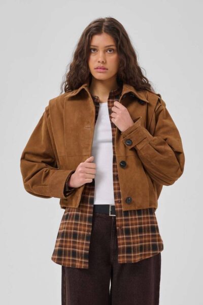 Petra suede pleat jacket bison MEW