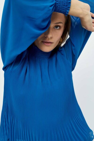 Mia high neck smock blouse snorkel blue Minus