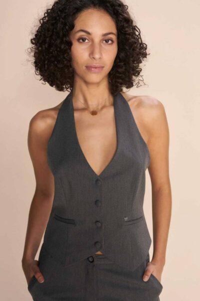 Rhoda halin vest dark grey melange Mos Mosh