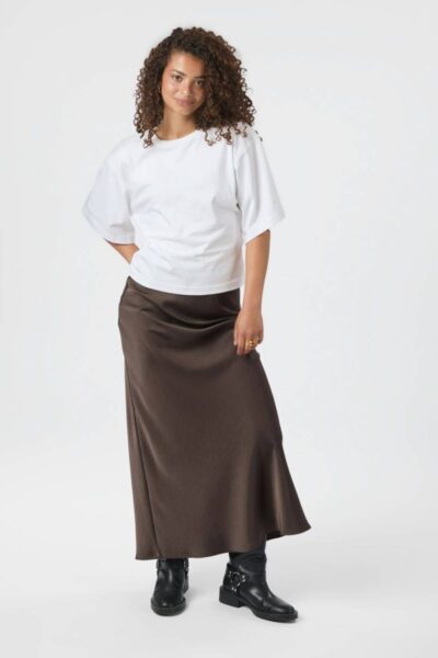 Vicky haevy sateen skirt dark brown Neo Noir