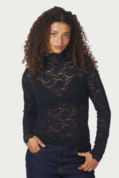 Liza laceflower blouse navy Neo Noir