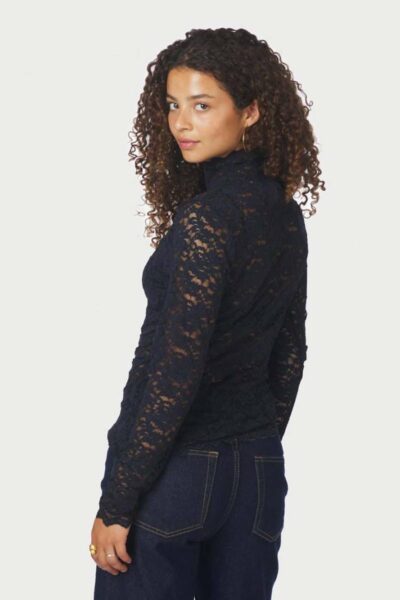 Liza laceflower blouse navy Neo Noir