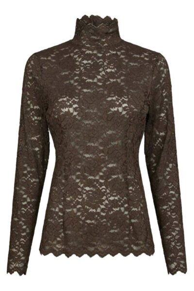 Liza laceflower blouse chocolate brown Neo Noir
