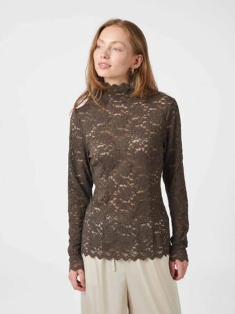 Liza laceflower blouse chocolate brown Neo Noir