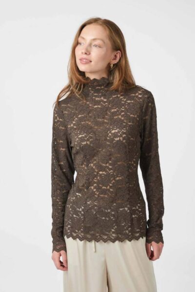 Liza laceflower blouse chocolate brown Neo Noir