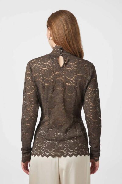 Liza laceflower blouse chocolate brown Neo Noir