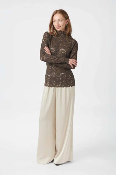 Liza laceflower blouse chocolate brown Neo Noir