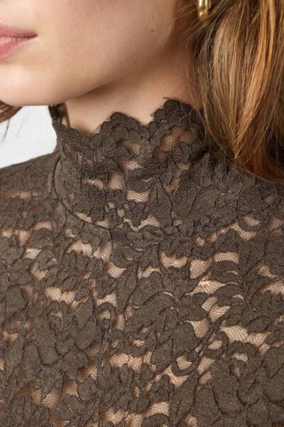 Liza laceflower blouse chocolate brown Neo Noir