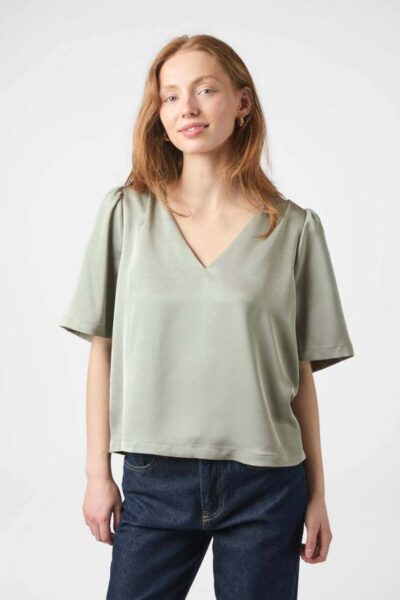 Largo heavy sateen blouse smoke green Neo Noir