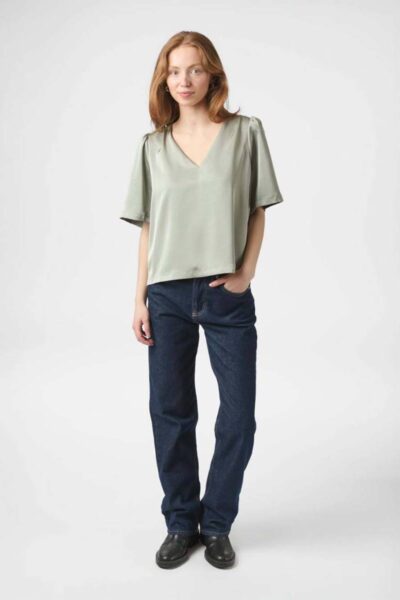 Largo heavy sateen blouse smoke green Neo Noir