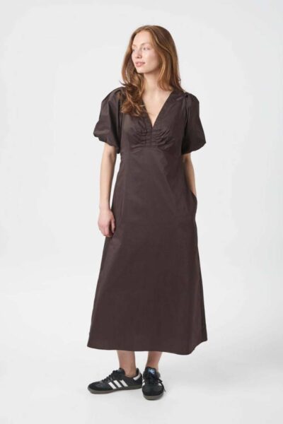 Illana poplin dress chocolate brown Neo Noir