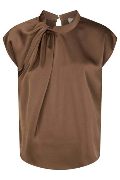 Fleur drapy satin blouse dusty brown Neo Noir