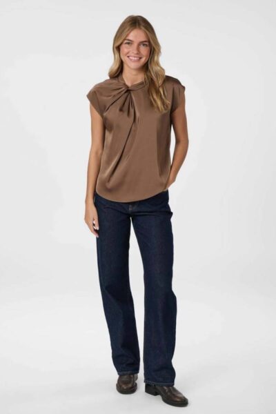 Fleur drapy satin blouse dusty brown Neo Noir