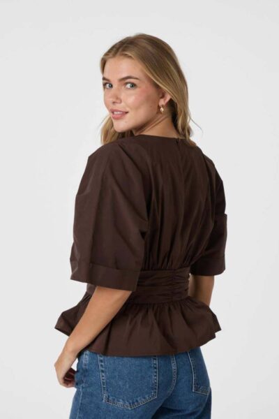 Annegret poplin blouse chocalate brown Neo Noir