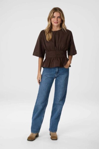 Annegret poplin blouse chocalate brown Neo Noir