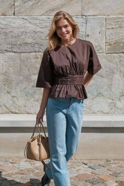 Annegret poplin blouse chocalate brown Neo Noir