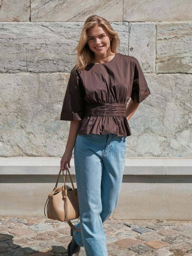 Annegret poplin blouse chocalate brown Neo Noir
