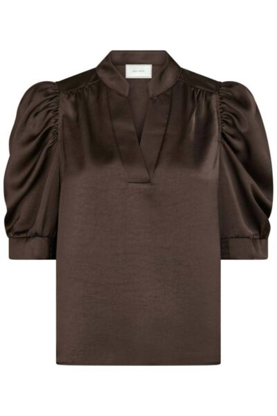 Roella heavy sateen blouse dark brown Neo Noir
