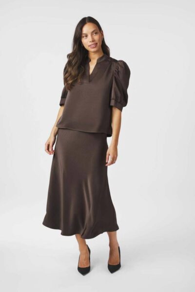 Roella heavy sateen blouse dark brown Neo Noir