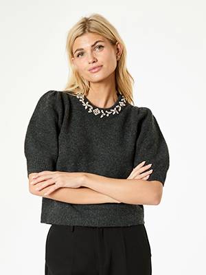 Maia stone knit blouse antracit melange Neo Noir