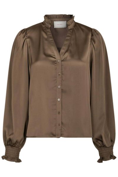 Delsie drapy sateen blouse dusty brown Neo Noir
