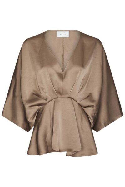 Rivina heavy sateen blouse dark taupe Neo Noir