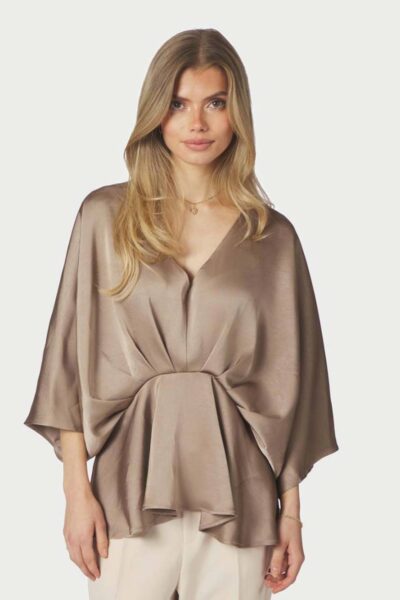 Rivina heavy sateen blouse dark taupe Neo Noir