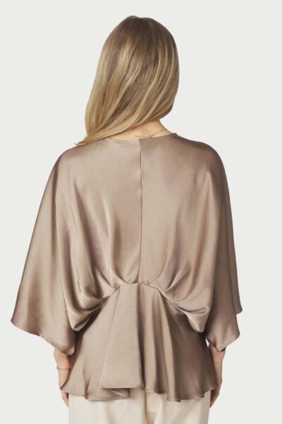 Rivina heavy sateen blouse dark taupe Neo Noir