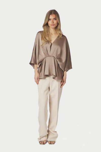 Rivina heavy sateen blouse dark taupe Neo Noir
