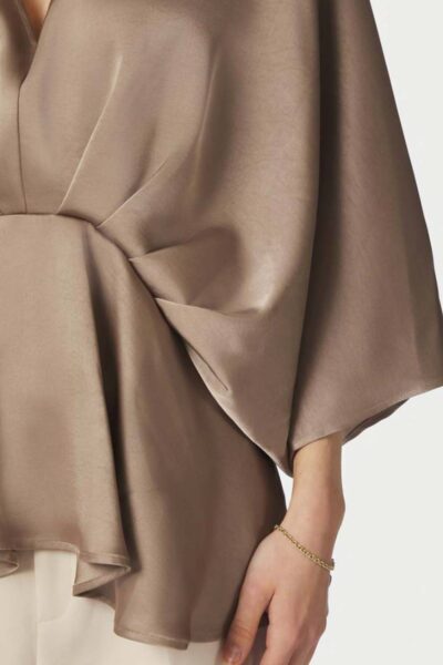 Rivina heavy sateen blouse dark taupe Neo Noir