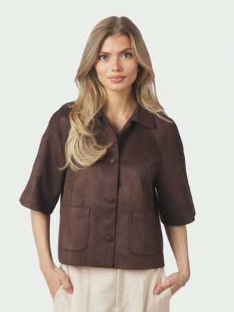Editta faux suede jacket dark brown Neo Noir