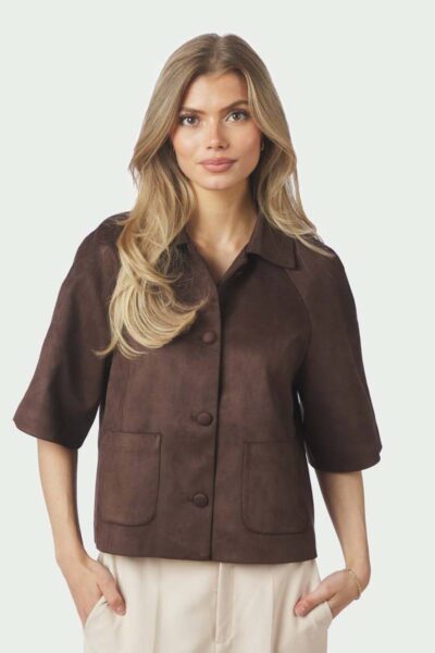 Editta faux suede jacket dark brown Neo Noir