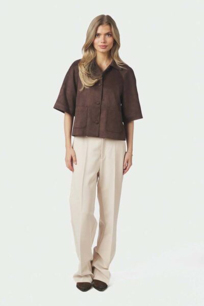 Editta faux suede jacket dark brown Neo Noir